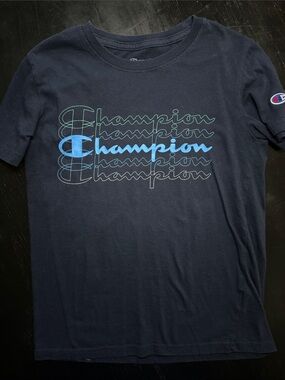 Champion Navy Tee with Blue & Teal Stacked Logo
